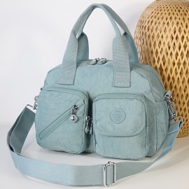 BO Women'S Multi-Pocket Nylon Crossbody Bag - Large Capacity Detachable Shoulder Strap, Multiple Zipper Pockets, Casual Style for Travel & Commuting, Available in Khaki, Light Purple, Dark Green, Watermelon Red, Black, Travel Bag, Commuter Handbag, Stylish Accessory, Durable Zipper Closure