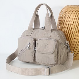 BO Women'S Multi-Pocket Nylon Crossbody Bag - Large Capacity Detachable Shoulder Strap, Multiple Zipper Pockets, Casual Style for Travel & Commuting, Available in Khaki, Light Purple, Dark Green, Watermelon Red, Black, Travel Bag, Commuter Handbag, Stylish Accessory, Durable Zipper Closure