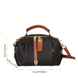 Stylish Genuine Leather Boston Pillow Bag for Women - Versatile Crossbody & Shoulder Handbag with Golden-Toned Hardware, Black/Brown/White/Cream/Dark Blue Options, Perfect for Everyday Use, Secure Travel Purse | Chic Leather Bag | Strap Detailing