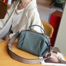 [Leather Handbag] Genuine Leather Women's Handbag | Detachable Shoulder Strap, Spacious Boston Bag for Work & Casual, Zipper Closure, Fade-Resistant, Multi-Color Options - Versatile Travel Purse, Oiledged Finish