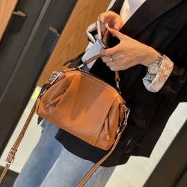 [Leather Handbag] Genuine Leather Women's Handbag | Detachable Shoulder Strap, Spacious Boston Bag for Work & Casual, Zipper Closure, Fade-Resistant, Multi-Color Options - Versatile Travel Purse, Oiledged Finish