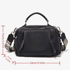 [Leather Handbag] Genuine Leather Women's Handbag | Detachable Shoulder Strap, Spacious Boston Bag for Work & Casual, Zipper Closure, Fade-Resistant, Multi-Color Options - Versatile Travel Purse, Oiledged Finish