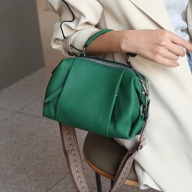 [Leather Handbag] Genuine Leather Women's Handbag | Detachable Shoulder Strap, Spacious Boston Bag for Work & Casual, Zipper Closure, Fade-Resistant, Multi-Color Options - Versatile Travel Purse, Oiledged Finish