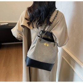 1pc Women's Retro Bucket Bag with Golden-Tone Hardware & Chain Strap - Elegant Golden-Tone Hardware, Buckle Closure, Lining - Coffee Brown/Light Brown/Gray/Black Handbag for Casual & Formal Events - Versatile Everyday & Special Occasion Bag - Korean Fashion Messenger Bag with Detachable Strap, Structured Design & Golden-Tone Hardware - Early Autumn Model, Nylon Handbags For Women, Shoulder Bags For Women Elegant Classy, Designer Bags For Women High Quality, Mini Handbag,