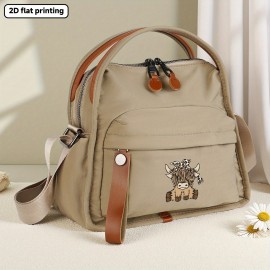 Women's Highland Cow Print Crossbody Bag with Detachable Strap - Durable Polyester Handbag with Zipper Closure, Cute Scottish Cow & Hearts Design, Beige & Brown Casual Everyday Bag for Women, 2D Flat Printing (No Fade), 2D Flat