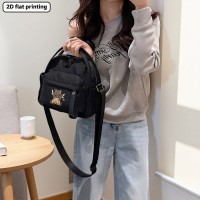 Women's Highland Cow Print Crossbody Bag with Detachable Strap - Durable Polyester Handbag with Zipper Closure, Cute Scottish Cow & Hearts Design, Beige & Brown Casual Everyday Bag for Women, 2D Flat Printing (No Fade), 2D Flat