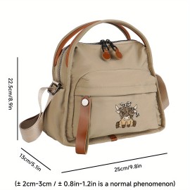 Women's Highland Cow Print Crossbody Bag with Detachable Strap - Durable Polyester Handbag with Zipper Closure, Cute Scottish Cow & Hearts Design, Beige & Brown Casual Everyday Bag for Women, 2D Flat Printing (No Fade), 2D Flat