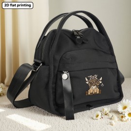 Women's Highland Cow Print Crossbody Bag with Detachable Strap - Durable Polyester Handbag with Zipper Closure, Cute Scottish Cow & Hearts Design, Beige & Brown Casual Everyday Bag for Women, 2D Flat Printing (No Fade), 2D Flat