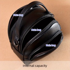 [Casual Leather Crossbody Messenger Bag] Genuine Leather Crossbody Bag for Women, Casual Solid Color Zippered Messenger Bag with Polyester Lining, Fashionable and Versatile from Guangzhou