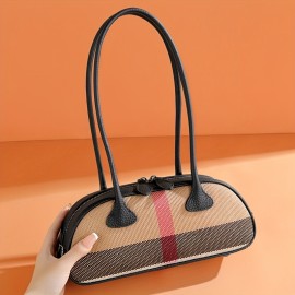 Ondy Women's Vintage Plaid & Cowhide Messenger Bag & Baguette Clutch - Caramel Brown/Black, Adjustable Strap, Zipper Closure, Nylon Lining - All-Season Commuting, Travel & Office Handbag for Women & White-Collar Workers, Cowgirl Purse, Daily Commuting Accessory, Twotone Design, Sturdy Handle Construction