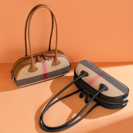 Ondy Women's Vintage Plaid & Cowhide Messenger Bag & Baguette Clutch - Caramel Brown/Black, Adjustable Strap, Zipper Closure, Nylon Lining - All-Season Commuting, Travel & Office Handbag for Women & White-Collar Workers, Cowgirl Purse, Daily Commuting Accessory, Twotone Design, Sturdy Handle Construction