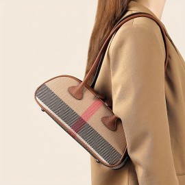 Ondy Women's Vintage Plaid & Cowhide Messenger Bag & Baguette Clutch - Caramel Brown/Black, Adjustable Strap, Zipper Closure, Nylon Lining - All-Season Commuting, Travel & Office Handbag for Women & White-Collar Workers, Cowgirl Purse, Daily Commuting Accessory, Twotone Design, Sturdy Handle Construction