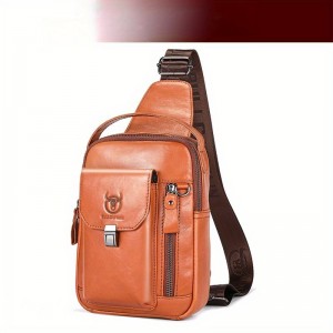 Men'S Genuine Leather Chest Bag - Adjustable Strap, Multiple Compartments for iPad & Tablets, Casual Crossbody Design for Daily Commute & Work, Leather Purse