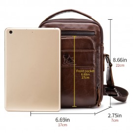 [Leather Crossbody Bag] Deep Brown Leather Crossbody Bag | Men's Genuine Top-Grain Cowhide Messenger Bag with Adjustable Strap, Multi-Compartment Phone Holder, Card Slots & Cash Pocket for Everyday Use, Work, Travel