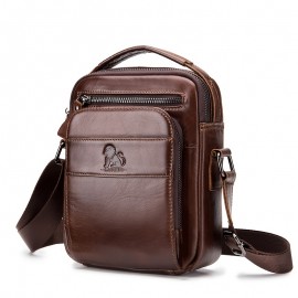 [Leather Crossbody Bag] Deep Brown Leather Crossbody Bag | Men's Genuine Top-Grain Cowhide Messenger Bag with Adjustable Strap, Multi-Compartment Phone Holder, Card Slots & Cash Pocket for Everyday Use, Work, Travel