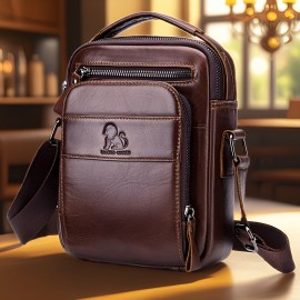 [Leather Crossbody Bag] Deep Brown Leather Crossbody Bag | Men's Genuine Top-Grain Cowhide Messenger Bag with Adjustable Strap, Multi-Compartment Phone Holder, Card Slots & Cash Pocket for Everyday Use, Work, Travel