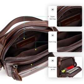 [Leather Crossbody Bag] Deep Brown Leather Crossbody Bag | Men's Genuine Top-Grain Cowhide Messenger Bag with Adjustable Strap, Multi-Compartment Phone Holder, Card Slots & Cash Pocket for Everyday Use, Work, Travel