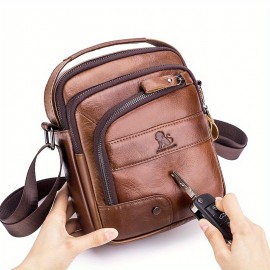 Genuine Leather Crossbody Bag with Adjustable Strap & Multiple Pockets - Deep Brown Vertical Unisex Shoulder Bag for Men & Women, Durable Everyday Commute & Holiday Gifts (Valentine's Day, Father's Day, Christmas), Crossbody Purse, Soft Texture Leather, Casual Outing, Sleek Design, Premium Material, Men's Accessory