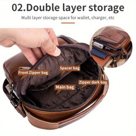 Genuine Leather Crossbody Bag with Adjustable Strap & Multiple Pockets - Deep Brown Vertical Unisex Shoulder Bag for Men & Women, Durable Everyday Commute & Holiday Gifts (Valentine's Day, Father's Day, Christmas), Crossbody Purse, Soft Texture Leather, Casual Outing, Sleek Design, Premium Material, Men's Accessory