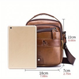 Genuine Leather Crossbody Bag with Adjustable Strap & Multiple Pockets - Deep Brown Vertical Unisex Shoulder Bag for Men & Women, Durable Everyday Commute & Holiday Gifts (Valentine's Day, Father's Day, Christmas), Crossbody Purse, Soft Texture Leather, Casual Outing, Sleek Design, Premium Material, Men's Accessory