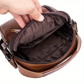 Genuine Leather Crossbody Bag with Adjustable Strap & Multiple Pockets - Deep Brown Vertical Unisex Shoulder Bag for Men & Women, Durable Everyday Commute & Holiday Gifts (Valentine's Day, Father's Day, Christmas), Crossbody Purse, Soft Texture Leather, Casual Outing, Sleek Design, Premium Material, Men's Accessory