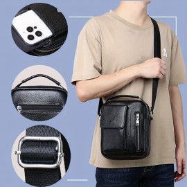 Genuine Leather Men'S Crossbody Bag with Adjustable Strap - Sleek Black Shoulder Bag for Travel, Commuting & Daily Use, Secure Buckle Closure, Perfect Christmas Gift, Travel Bag, Minimalist Design, Durable Construction