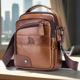 Genuine Leather Crossbody Bag with Adjustable Strap & Multiple Pockets - Deep Brown Vertical Unisex Shoulder Bag for Men & Women, Durable Everyday Commute & Holiday Gifts (Valentine's Day, Father's Day, Christmas), Crossbody Purse, Soft Texture Leather, Casual Outing, Sleek Design, Premium Material, Men's Accessory