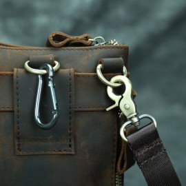 Genuine Leather Men's Waist Bag - Anti-Theft 7-Inch Phone Crossbody Bag with Adjustable Strap, Large Capacity & Hook Closure, Casual Outdoor Sports & Daily Commute Bag for Men, Leather Crossbody Bag, Vintage Leather Look, Secure Zipper Closure