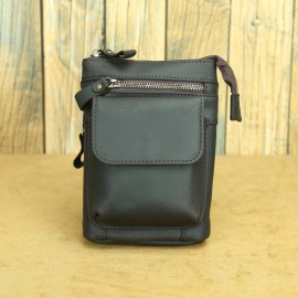 Genuine Leather Men's Waist Bag - Anti-Theft 7-Inch Phone Crossbody Bag with Adjustable Strap, Large Capacity & Hook Closure, Casual Outdoor Sports & Daily Commute Bag for Men, Leather Crossbody Bag, Vintage Leather Look, Secure Zipper Closure