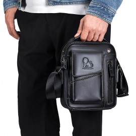 1pc Fashion Genuine Leather Men'S Crossbody Bag, Adjustable Shoulder Strap, Multi-Compartment Satchel with Top Handle, Zipper Closure, Non-Washable, for Outings - Dark Brown