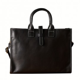 Men'S Genuine Leather Briefcase - Vintage Large Capacity Shoulder Bag with Adjustable Strap, Black & Brown, Durable for Business, Commuting, and Everyday Use, Commuting Accessory | Vintage Style Bag | Genuine Leather Bag, Large Capacity Bag, Small Briefcase For Men, Laptop Bag For Men