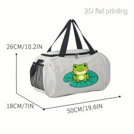 1pc Frog Design Large Capacity Travel Duffel Bag - Durable Polyester Sports & Yoga Tote with Shoulder Strap, Playful Green Frog Illustration, Perfect for Gym, Outdoor Adventures, and Daily Use