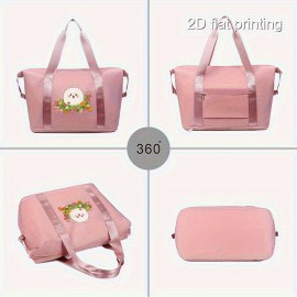 1pc Men's Stylish Large Capacity Yoga Gym Tote Bag with Pomeranian & Floral Design, Wet/Dry Separation, Black Fabric Handbag for Daily Use & Fitness