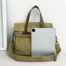 Large Capacity Canvas Multi Pockets Retro Casual Flip Handheld Bag, Fashionable Men's One Shoulder Tote Bag & Durable Backpack for Short-term Travel and Camping