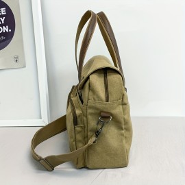 Large Capacity Canvas Multi Pockets Retro Casual Flip Handheld Bag, Fashionable Men's One Shoulder Tote Bag & Durable Backpack for Short-term Travel and Camping