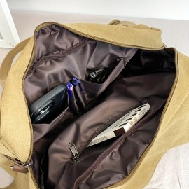 Large Capacity Canvas Multi Pockets Retro Casual Flip Handheld Bag, Fashionable Men's One Shoulder Tote Bag & Durable Backpack for Short-term Travel and Camping