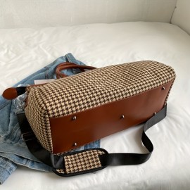Large Capacity Houndstooth Pattern Sports Bag, Versatile Travel Luggage Handbag, Trendy Overnight Bag