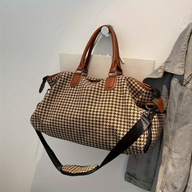 Large Capacity Houndstooth Pattern Sports Bag, Versatile Travel Luggage Handbag, Trendy Overnight Bag