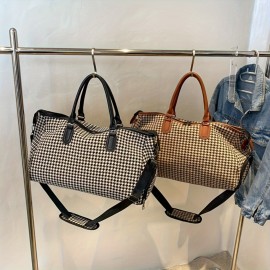 Large Capacity Houndstooth Pattern Sports Bag, Versatile Travel Luggage Handbag, Trendy Overnight Bag