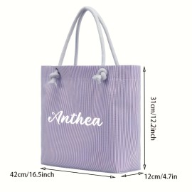 Women's Customizable Personalized Name/Text Handbag - Large Capacity Lightweight Tote Bag with Zip Closure, Pastel Pink (Custom Colors available) - for Commuting, Travel, Work, Everyday Use - Ideal Gift, Sturdy Shoulder Straps, Quality Fabric Construction, Fashion Stripes, Reinforced Stitching, Fashion Lovers
