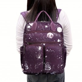 Women's Large Capacity Backpack - Stylish Purple Cosmic galaxy Backpack with Multiple Compartments, Heavy-Duty Nylon School Bag, Laptop Backpack for Women & Teens, Travel, College, Work - Space-Themed Organizer