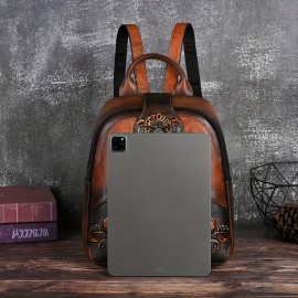 Women's Vintage Western Boho Backpack - Large Capacity Handbag with Floral & Lace-like Paisley Print, Adjustable Shoulder Straps, Golden-Tone Hardware (Coffee/Dark Brown/Tortoiseshell),, Travel