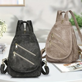 Vintage-Inspired Blue PU Backpack with Adjustable Straps & Multiple Pockets - Durable Everyday Use, Hand Washable Lining, Zipper Closure, Everyday Backpack|Vintageinspired Backpack|Durable Backpack