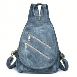 Vintage-Inspired Blue PU Backpack with Adjustable Straps & Multiple Pockets - Durable Everyday Use, Hand Washable Lining, Zipper Closure, Everyday Backpack|Vintageinspired Backpack|Durable Backpack