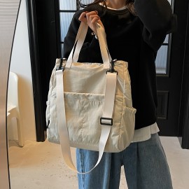 New Women'S Backpack, Double Shoulder Single Shoulder, Large Capacity, Outdoor, Simple Fashion, Zipper, Lightweight, Nylon, Polyester Lining, Removable Strap, Hand Wash, Black Beige Pink Adzuki Bean Color Options