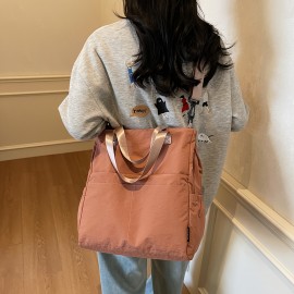 New Women'S Backpack, Double Shoulder Single Shoulder, Large Capacity, Outdoor, Simple Fashion, Zipper, Lightweight, Nylon, Polyester Lining, Removable Strap, Hand Wash, Black Beige Pink Adzuki Bean Color Options