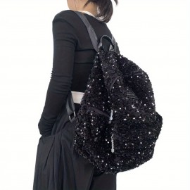 Women's Fashion Retro Sequin Cool Tote Bag, Front Pocket Y2K Hot Backpack, Shiny Street Style Spliced City Pack for Work Commute Dating Parties with Large Capacity Multi-Pockets Shoulder Crossbody, Dating Accessory, Party Backpack, Streetwear Accessory, Retro Fashion, Nylon Tote, Multipocket Bag, Crossbody Bag, Young Professionals