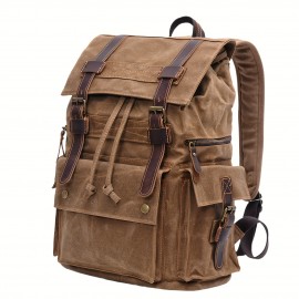 Vintage backpack men's oil wax canvas travel laptop bag outdoor casual crazy horse leather leather hiking bag