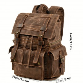 Vintage backpack men's oil wax canvas travel laptop bag outdoor casual crazy horse leather leather hiking bag
