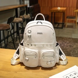 Women's Large Capacity Backpack - School, Work, Travel Backpack with Multiple Compartments, Heavy-Duty Shoulder Straps & Zipper Closure - Laptop Bag for Women, Business, College, Everyday Use - Available in Black, Brown, White - Elegant Minimalist Design, Backpack for Travel, Sleek Modern Look, Metallic Accents, Stylish Tote, Reinforced Straps, Professional Women